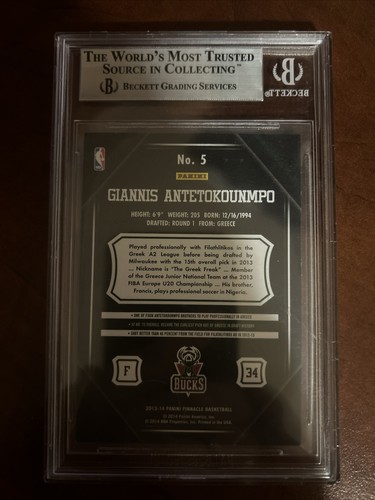 2013-2014 Panini Pinnacle #5 Giannis Antetokounmpo Rookie RC BGS 9 MINT + 2 Free - Picture 2 of 3