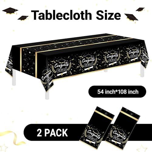 2 Pack Graduation Tablecloths,Graduation Party Decorations 2025,Black Gold Recta - Picture 5 of 6