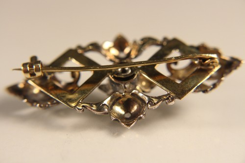 Antike Brosche 750er Gold Teilweise Platiniert 4 Diamanten Perle Vintage ca.1890 - Bild 6 von 11
