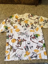 Vintage Space Jam Graphic Tee T-Shirt Character All Over Print Youth L/XL
