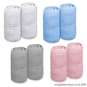 Pack of 2 100/% Cotton Cellular Pram Blanket 70x90cm White Pink Grey Blue Newborn