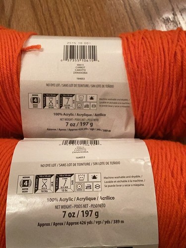Bernat Super Value Yarn 7 Oz Acrylic Color 00615 Orange Carrot 2 Skeins - Picture 2 of 8
