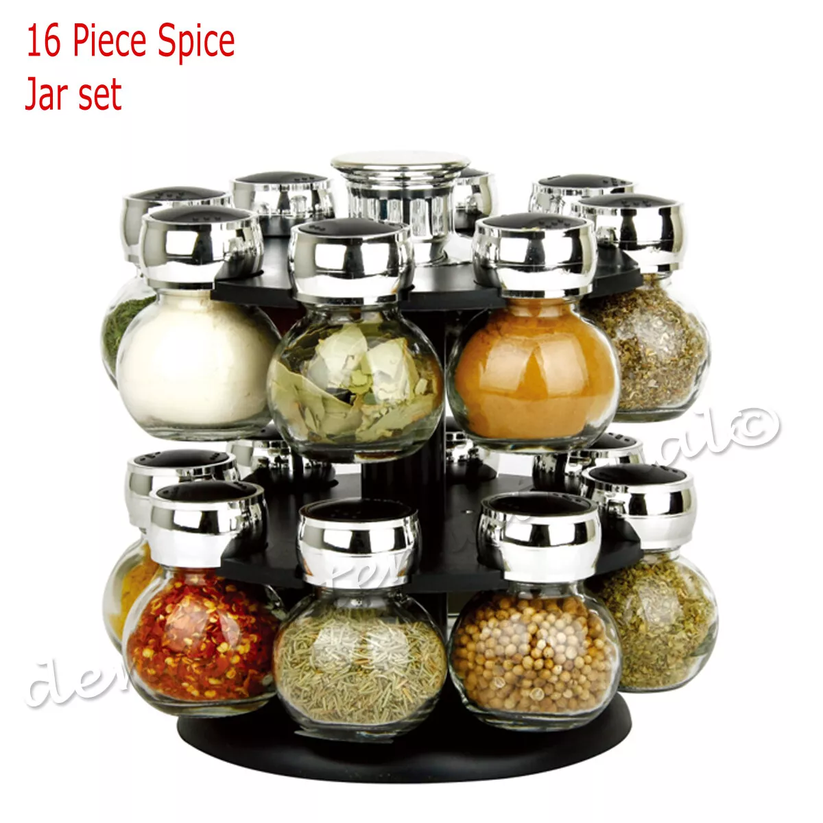 Kamenstein 16 Jar Black Spice Rack Spices Included