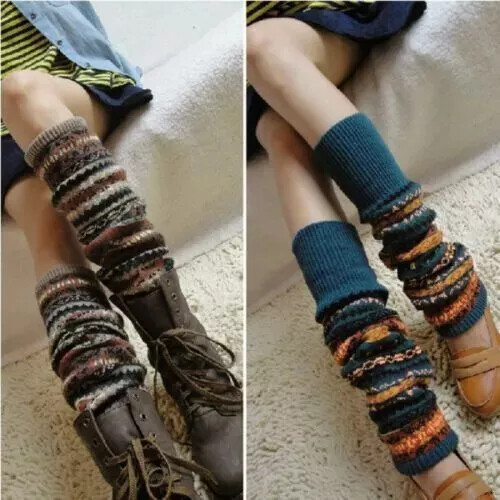 Chic Leg Warmers Crochet Leggings Winter Fair Isle Knee High Knit Warmer Socks - Picture 7 of 20