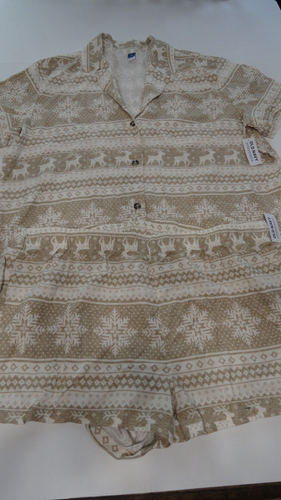 Old Navy Flannel Pajamas with Shorts 100% Cotton Sz XL Brown/Ivory NWT