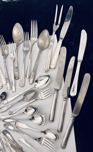 LOTTO 45 posate vintage placcate argento - modelli misti, marche - COSÌ COME SONO - ARTIGIANALI++ - Foto 8 di 11