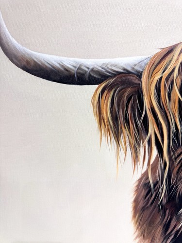 Highland Cow oil painting On Canvas Wildlife realistic Contemporary Animal Art - Picture 3 of 7