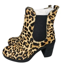 Women's Crown Vintage After Hours Leather/Fur Ankle Boots Shoes, Size 6.5