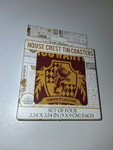 Harry Potter Hogwarts House Crest Tin Coasters Set Of 4 Wizarding World NEW NIB - Picture 1 of 2