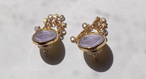 Vintage KIRKS FOLLY Dream Angel Dangle Charm Cameo Earrings - Picture 2 of 4