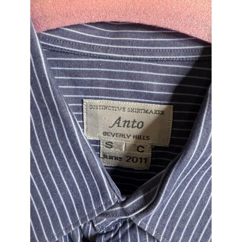 Camisa de vestir Anto Beverly Hills para hombre pequeña a rayas manga larga abotonada - Imagen 2 de 9