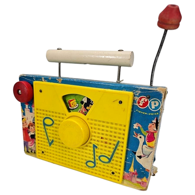 Fisher-Price Farmer In The Dell Music Box Radio Toy 1960s Blue