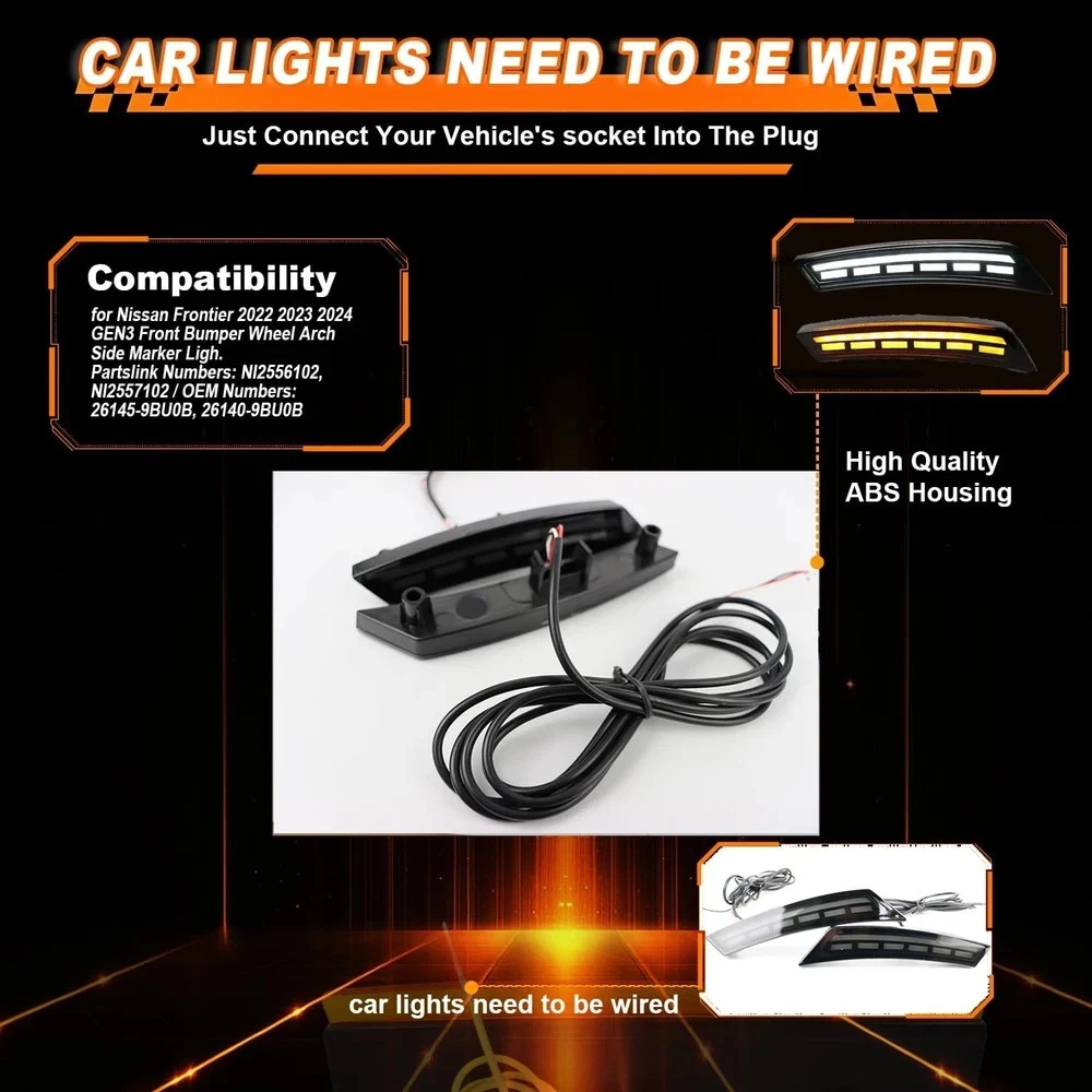 Smoked LED Front Bumper Wheel Side Marker Lights for 2022 2023 2024 Nissan Fr... - product detail image 6
