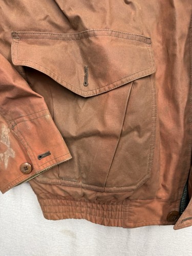 Use Ll Bean Thrashed Waxed Cotton Jacket Large Orange Sun Faded Red - Picture 7 of 17