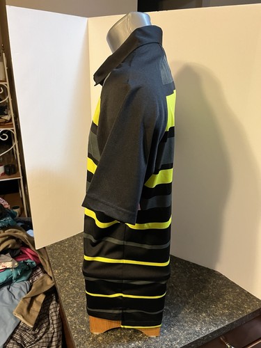 Oakley Men’s Polo Golf Shirt Black Gray High Viz Striped Polyester Medium - Bild 5 von 15