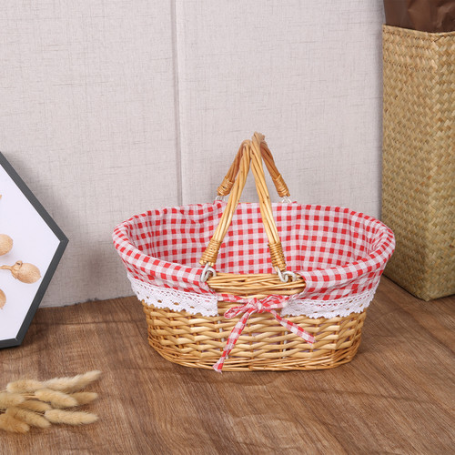 Handmade Woven Basket Folding Handle Eco Friendly Rattan For Picnic