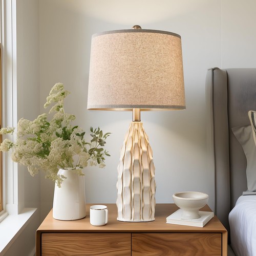 Ceramic Table Lamps Set of 2, 23.75" Modern Farmhouse 23.75&quot;-Cream-2Pack  - Picture 2 of 9