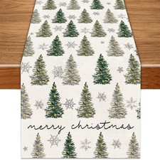 Christmas Tree Table Runner 13x72 Inch,Winter Snowflakes Seasonal Xmas Holiday