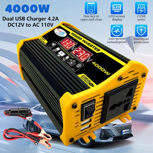 4000W 12V DC to 110V AC Car Inverter Sine Wave Dual USB Converter - Picture 3 of 12