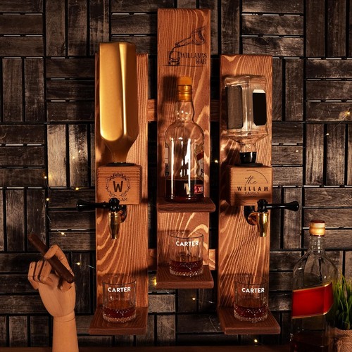 Personalized Wall Whiskey Dispenser, Handmade Wood Liquor Rack for Home & Gift - Picture 11 of 17
