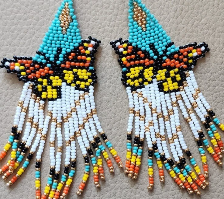 Pendientes Tribales Mariposa Nativos Grandes Boho Americanos Semilla Cuentas Hecho a Mano Pendiente Foto 4 de 4