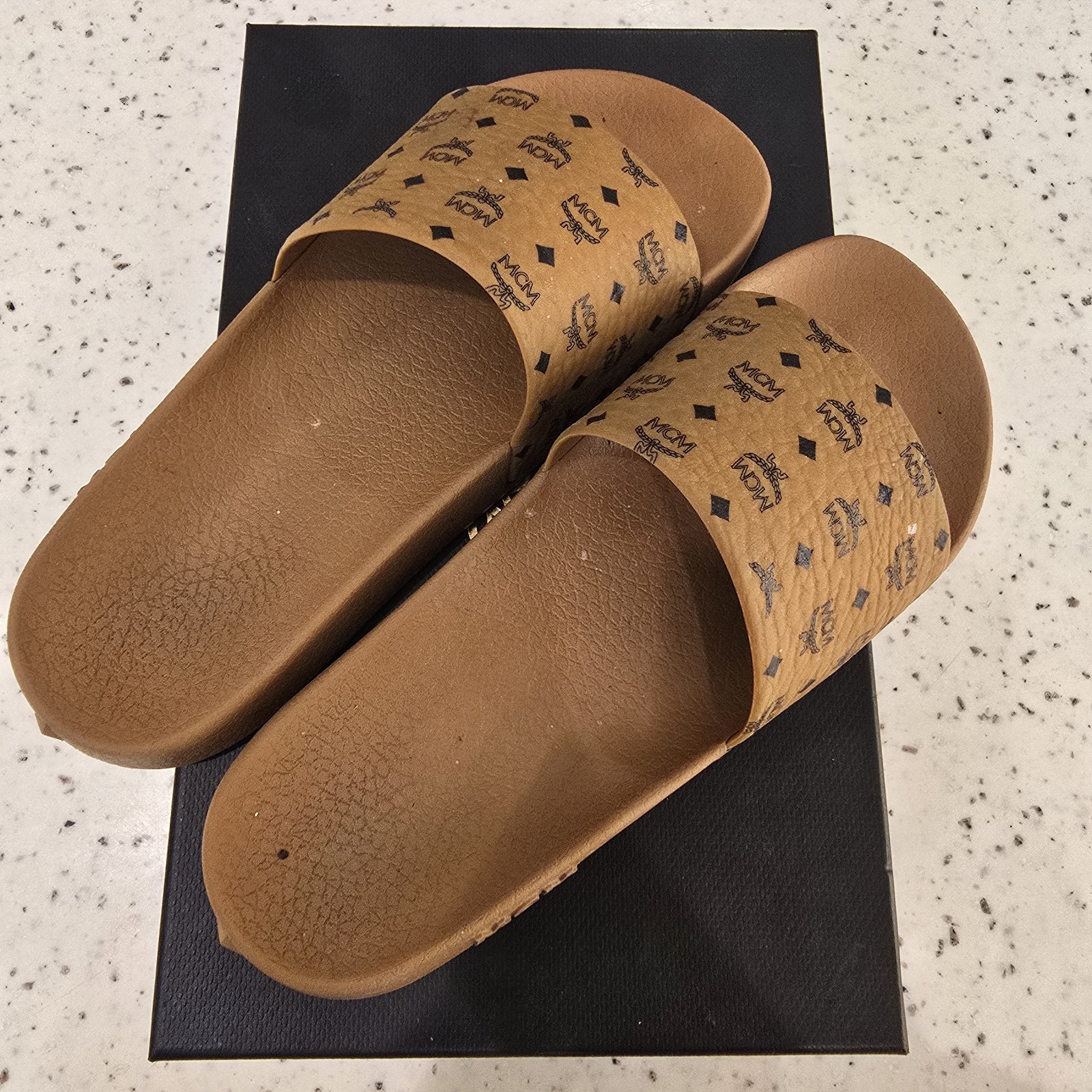 Size 40 - MCM Monogram Print Rubber Slides Cognac… - image 5