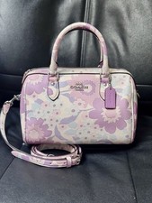 NWT Coach Rowan Satchel Bag With Floral Print In Silver/Ivory Multi Purple CBG82