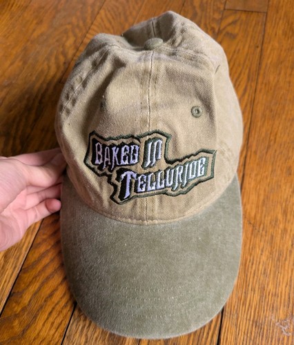 Vintage Baked in Telluride Adjustable Hat  Cap Tan Green Embroidery  - Bild 2 von 5