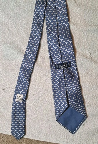 Hermes Seidenkrawatte Tiermuster Ente blau 5192 IA gebraucht Flecken - Bild 4 von 8