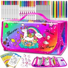 70 PCS Washable Scented Markers Set with Glitter Pencil Case, Merma... Fast Ship