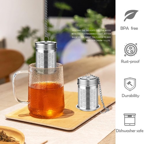 2 Pack Stainless Steel Tea Infusers, Extra Fine Mesh Strainers with Drip Tray... - Picture 2 of 7