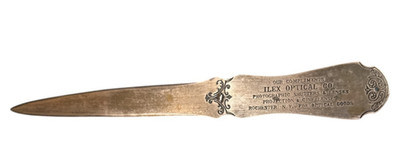 Vtg Bronze Letter Opener Advertising 8'' ILex Optical Co. Metal Arts Co. Roch.N.Y