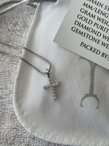 Jacoje kleines Diamant Kreuz 0,30 ctw SI 1 G Farbe, 14kt 1,2 mm 20" Diamantschliff Franco - Bild 1 von 15