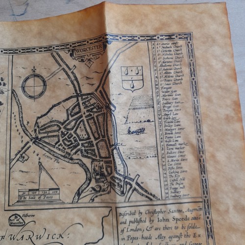 Old Map WORCESTERSHIRE 1610 John Speede Parchment Replica Olde Map Company - Picture 3 of 7