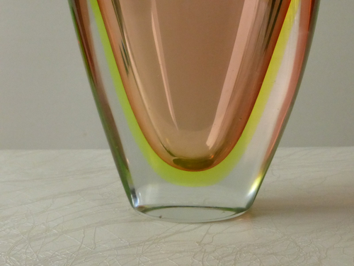Vintage: Arte Nuova Murano Uran Sommerso Kunst Glas Vase Rosa Gelb 50er Jahre - Bild 5 von 14