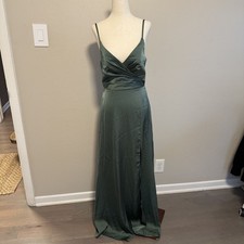 Azazie Green Satin Bridesmaid Maxi Dress Size 4