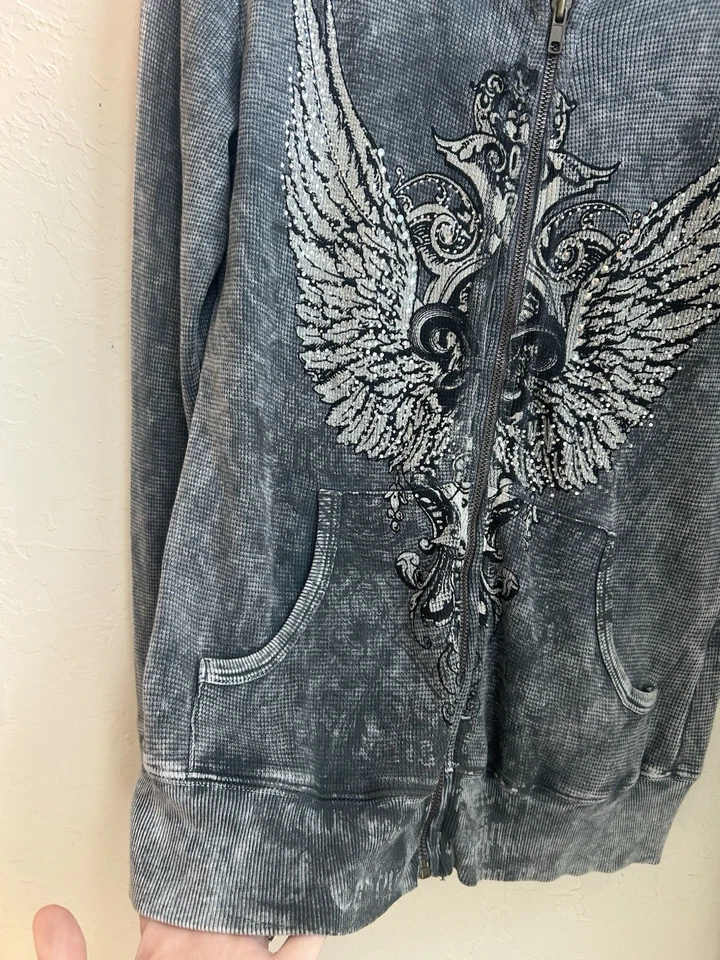 Sudadera con Capucha Térmica Ligera Y2K Urban X De Colección M Alas Cyber Grunge Estrás Foto 4 de 4