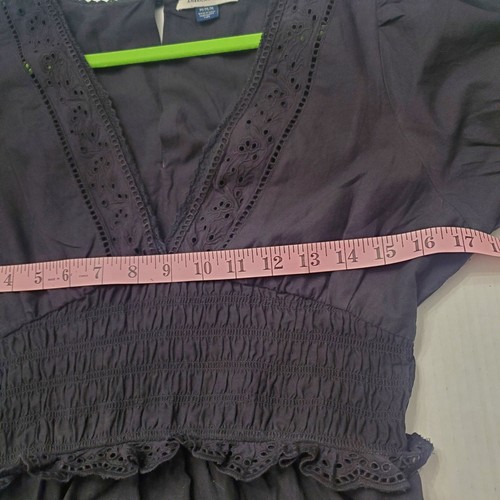 American Eagle Eyelet Tiered Smocked Lined Midi Dress Black Cottagecore NWOT M - Picture 14 of 19
