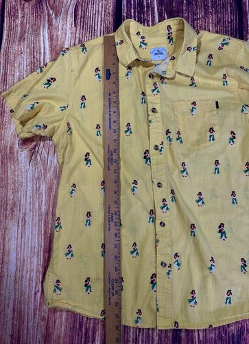 RIP CURL MENS SHIRT SIZE MEDIUM BUTTON UP HAWAIIAN YELLOW LUAU LADY SHORT SLEEVE - Picture 7 of 10