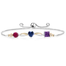 925 Silver and 10K Yellow Gold Created Ruby Created Sapphire Amethyst and Lab