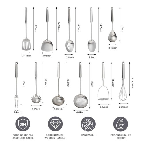 Set di Utensili da Cucina in Acciaio Inox 304, 11PCS Utensili da Cucina in Metallo, Schiacciatore,... - Foto 2 di 9