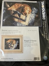 Dimensions Stamped Cross Stitch Kit SNOOZE Napping Dog Golden Retriever NEW