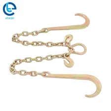 3/8In × 2FT With 15In J-Hooks 3/8In Grapple Hooks 7100Lbs V-Bridle Tow Chain G80