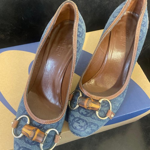 GUCCI Shoes Pumps Heel GG EU 34.5 US 4.5 Canvas Denim Blue Authentic - Picture 20 of 24