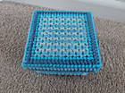 Handcrafted cross stitched square storage box with lid. blue & White