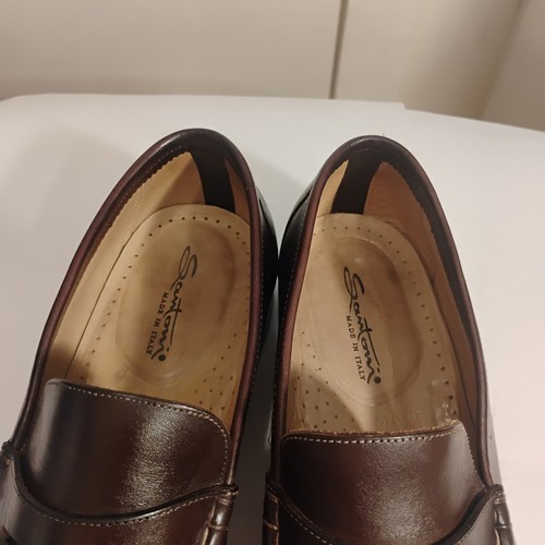 10.5 D Santoni Braun Leder Herren Klassische Halbschuhe Hergestellt in Italien - Bild 6 von 23