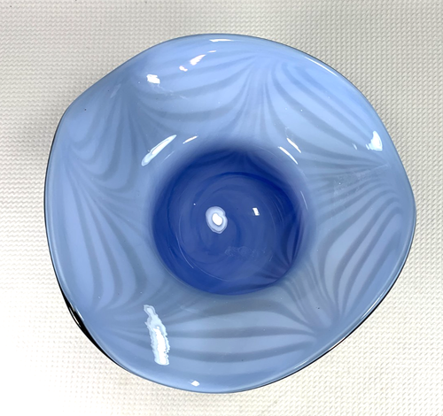 Vintage Murano Style Art Glass Hat Bowl Vase – Black/White Swirl w/ Yellow Flowe - Picture 2 of 8