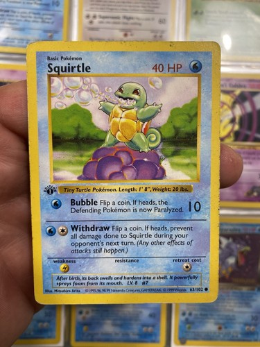 Pokemon TCG Squirtle 63/102 Base Set - 1st Edition - Shadowless - 1999 - WOTC - Picture 1 of 2