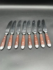 8 H.F. Ltd (Hanford Forge) Stainless China 06 Brown Rivet Handles Dinner Knives