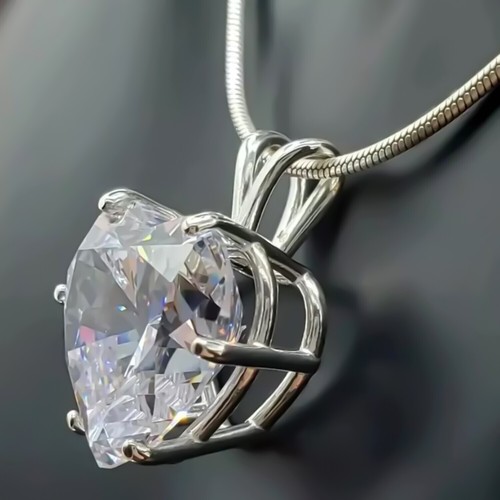 11 Ct Heart Cut White Diamond Pendant In 14k White Gold – Romantic Gift Idea - Picture 4 of 4
